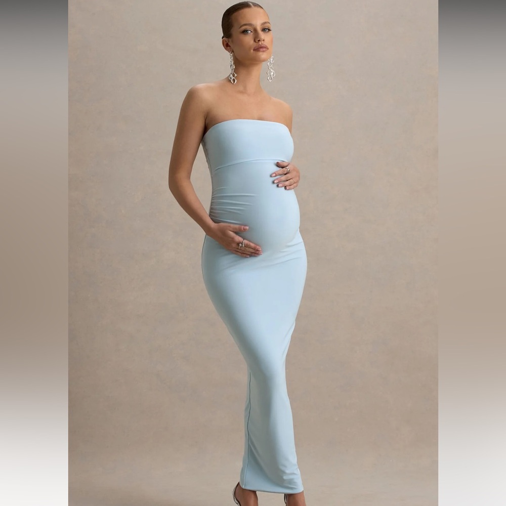 Club L London Strapless Light Blue Maternity Dress